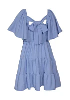 Girls 7-16 Bow Back Flare Sleeve Dress