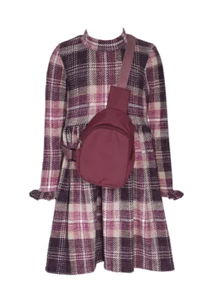 Girls 7-16 Double Knit Printed Dress with Bag