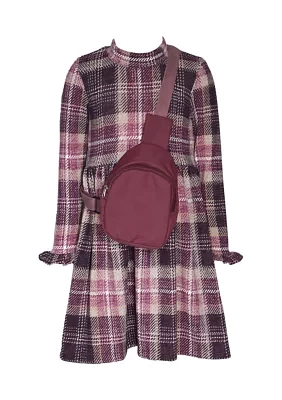 Girls 7-16 Double Knit Printed Dress with Bag