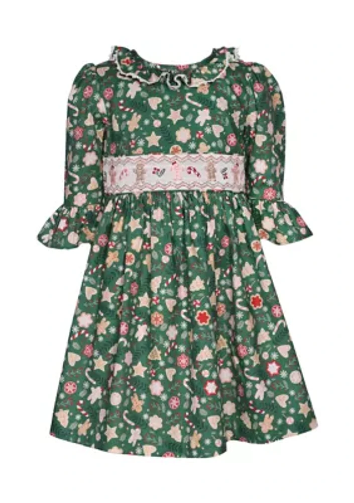 Girls 4-6x Gingerbread Smocked Dress