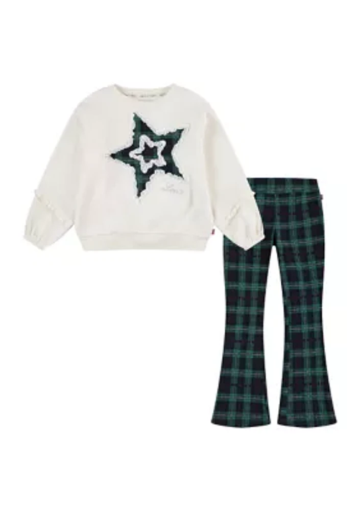 Girls 4-6x Star Graphic Sweatshirt and Printed Flare Pants Set