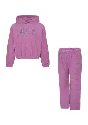 Girls 4-6x Sherpa Graphic Hoodie with Flare Pants Set