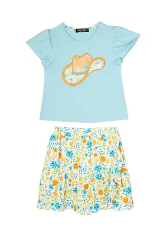 Girls 4-6x Cowgirl Hat Graphic Top and Printed Skort Set