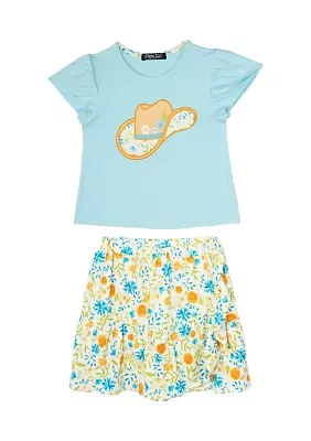 Girls 4-6x Cowgirl Hat Graphic Top and Printed Skort Set