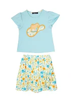 Girls 4-6x Cowgirl Hat Graphic Top and Printed Skort Set