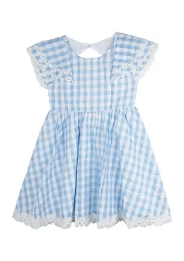 Girls 4-6x Blue Gingham Eyelet Trim Dress