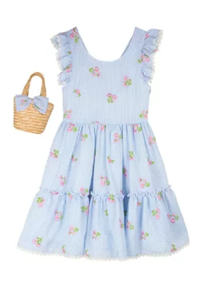 Girls 4-6x Embroidered Seersucker Dress