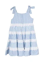 Girls 4-6x Blue Striped Eyelet Trim Dress