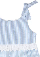 Girls 4-6x Blue Striped Eyelet Trim Dress