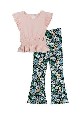 Girls 7-16 Knit Top and Printed Flare Pants Set