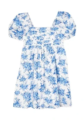 Girls 7-16 Toile Printed Babydoll Dress