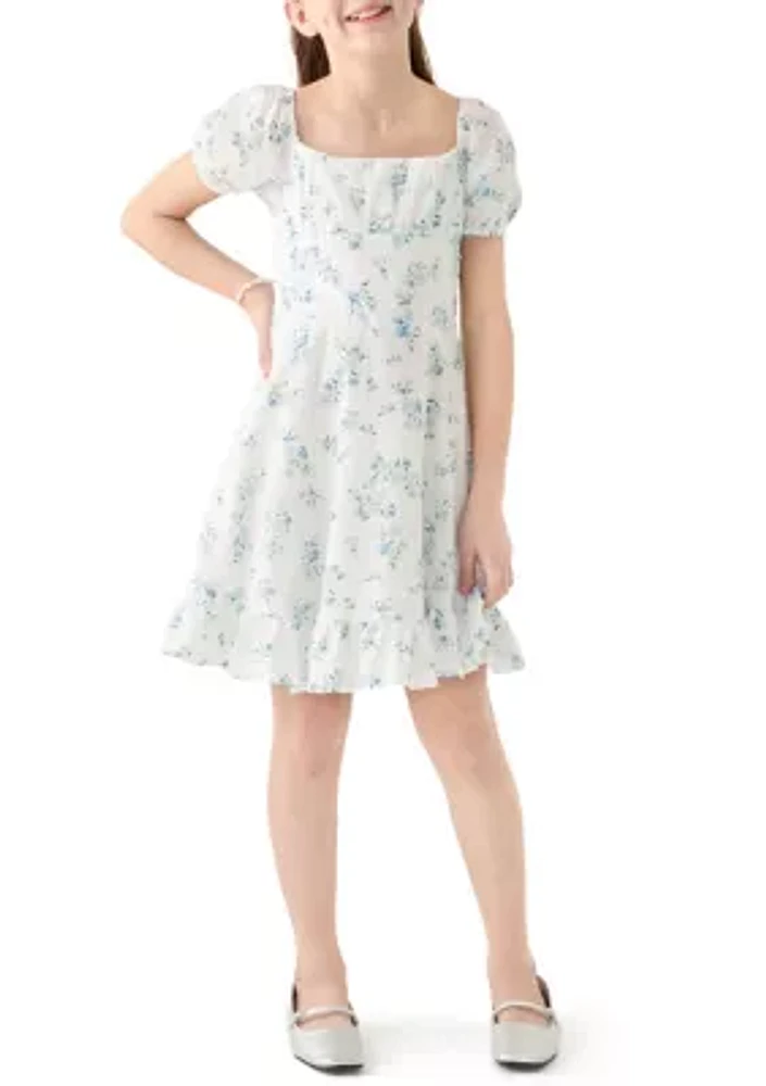 Girls 7-16 Floral Printed Clip Dot Voile Dress