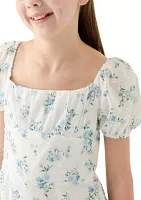 Girls 7-16 Floral Printed Clip Dot Voile Dress