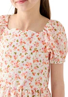 Girls 7-16 Flower Eyelet Scalloped Hem Dress