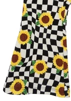 Girls 4-6x Black Ribbed Sunflower Graphic Top and Pants Set with Keychain