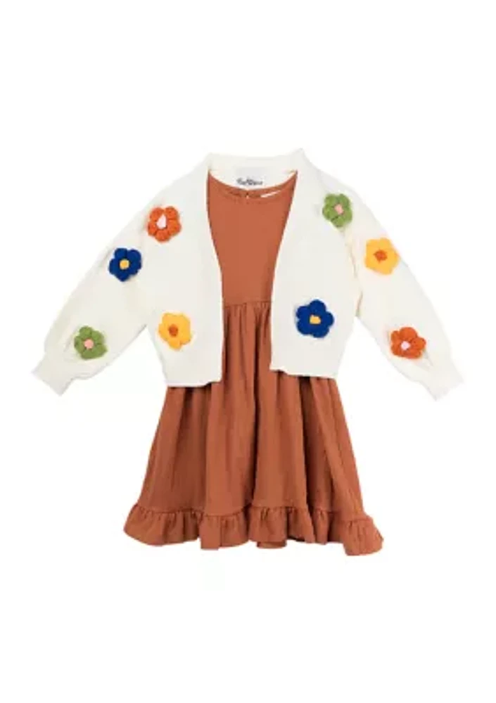 Girls 4-6x Textured Knit Cardigan and Dress Set