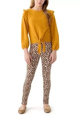 Girls 7-16 Thermal Long Sleeve Top and Printed Brushed Knit Leggings Set