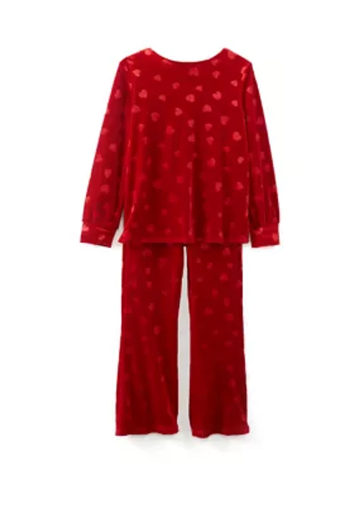 Girls 4-6x Stretch Heart Velvet Printed Top and Pants Set