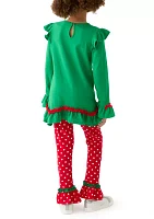Girls 7-16 Santa Appliqué Knit Top and Printed Leggings Set