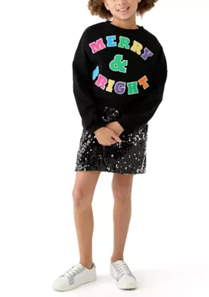 Girls 7-16 Merry and Bright Sequin Sweatshirt Dress