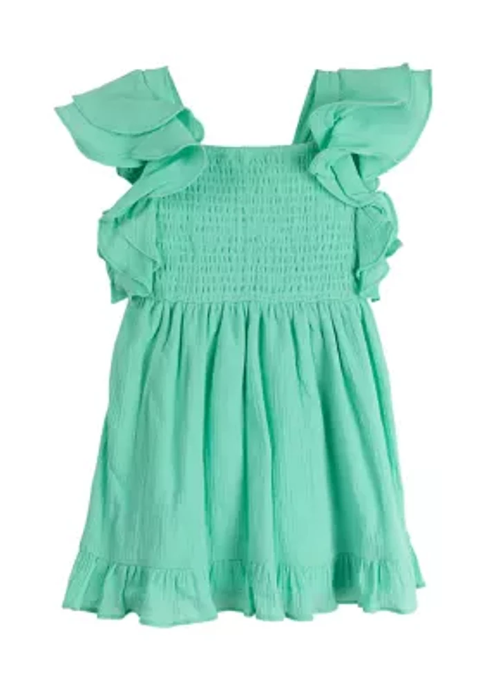 Girls 4-6x Flutter Sleeve Smocked Dress