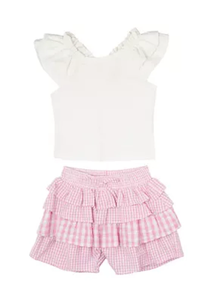 Girls 4-6x Eyelet Flutter Top and Ruffle Shorts Set