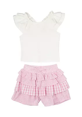 Girls 4-6x Eyelet Flutter Top and Ruffle Shorts Set