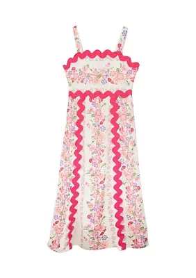 Girls 7-16 Floral Printed Ric Rac Maxi Dress
