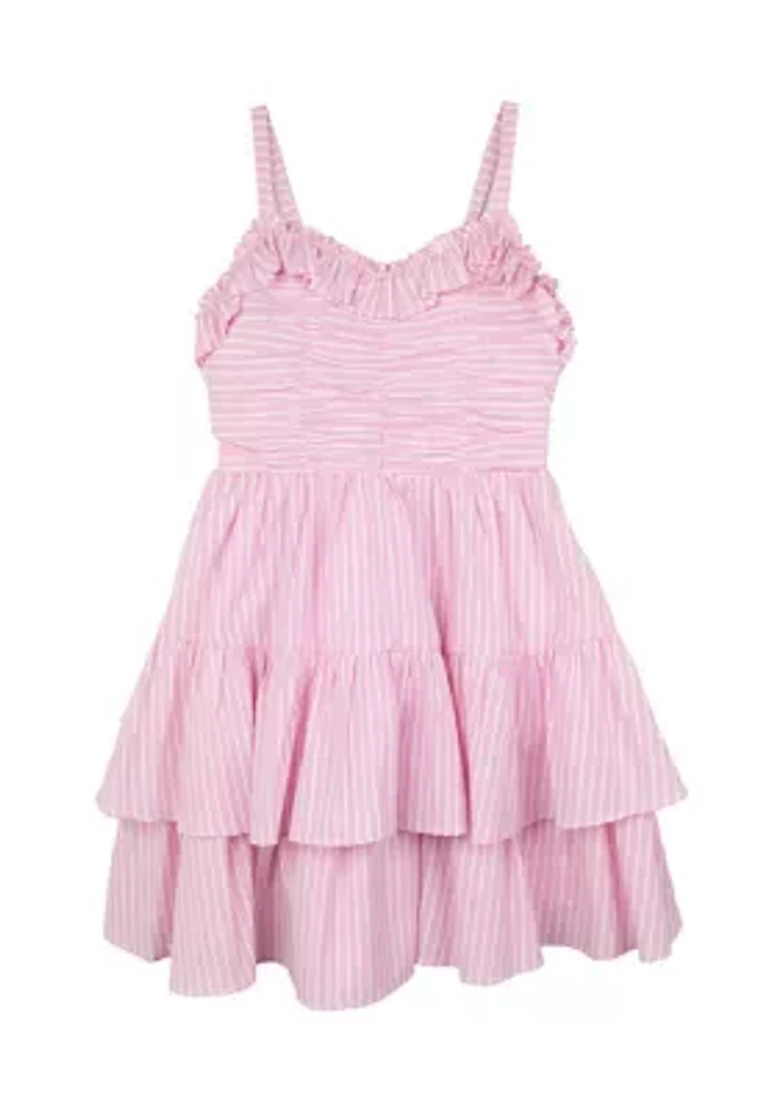 Girls 7-16 Stripe Ruched Ruffle Dress