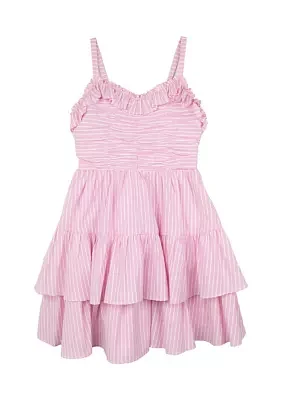 Girls 7-16 Stripe Ruched Ruffle Dress