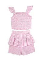 Girls 7-16 Gingham Top and Skort Set