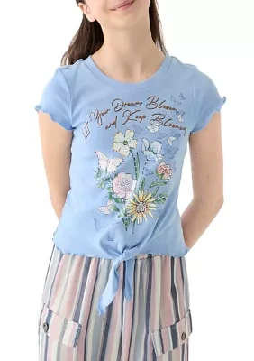 Girls 7-16 Tie Front Floral Graphic T-Shirt