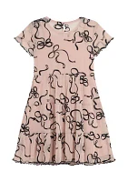 Girls 7-16 Tiered Printed Mesh Dress with Velvet Cardigan