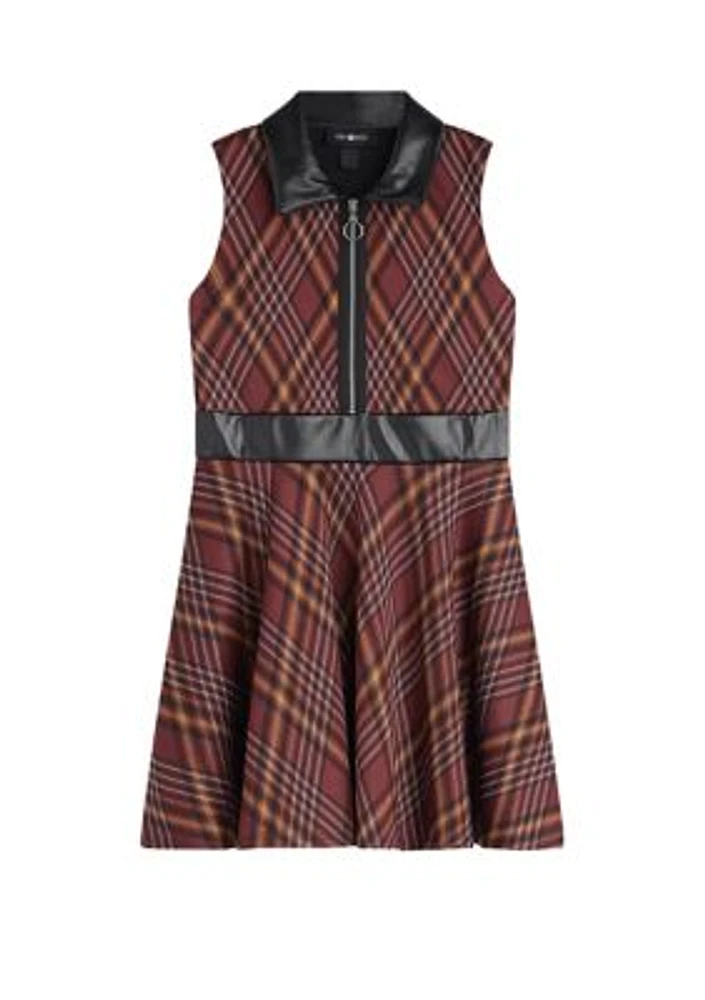Girls 7-16 Plaid Pleather Dress