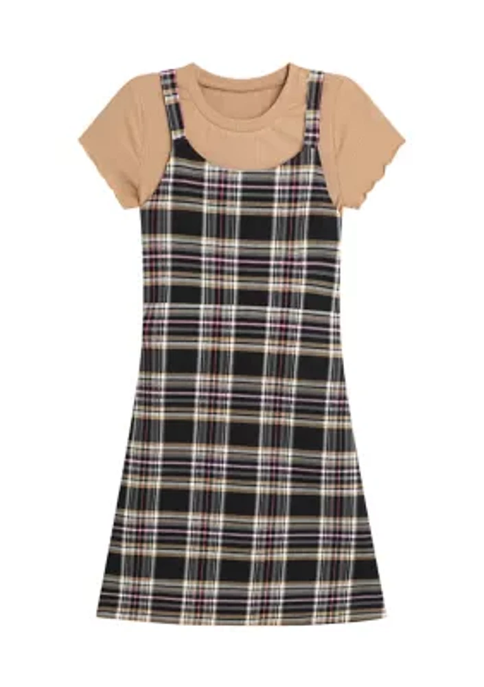 Girls 7-16 Plaid Printed Jumper Dress