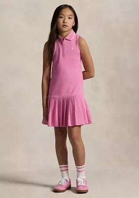 Girls 7-16 Pleated Stretch Mesh Polo Dress