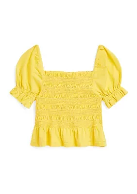 Girls 7-16 Smocked Cotton Jersey Peplum Top