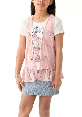 Girls 7-16 2fer Lace Vest to Graphic T-Shirt