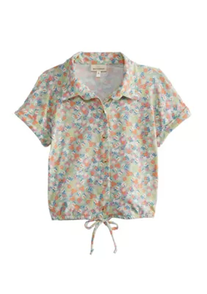 Girls 7-16 Floral Tie Front Woven Shirt