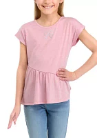 Girls 7-16 Short Dolman Sleeve Top with Asymmetrical Peplum Hem