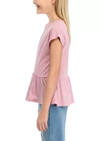 Girls 7-16 Short Dolman Sleeve Top with Asymmetrical Peplum Hem