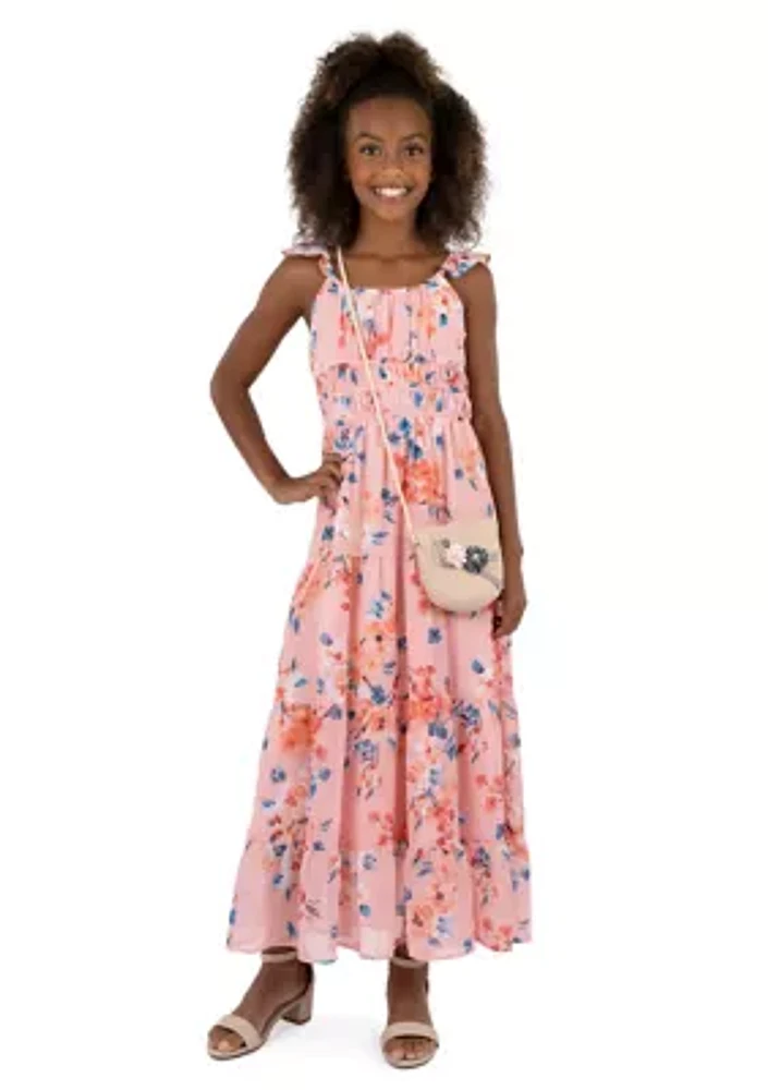 Girls 7-16 Flutter Sleeve Floral Printed Maxi Dress