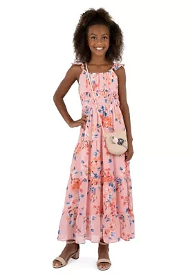 Girls 7-16 Flutter Sleeve Floral Printed Maxi Dress