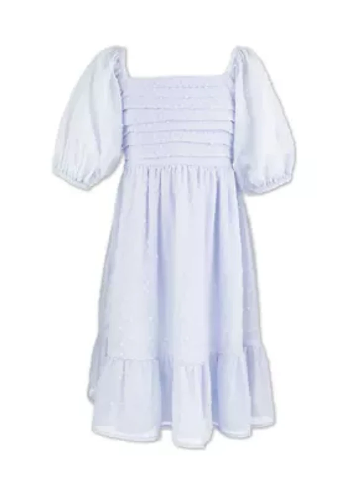 Girls 7-16 Clip Dot Tucked Bodice Dress