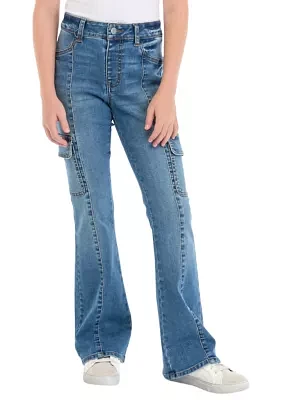 Girls 7-16 Cargo Seam Front Flared Jeans
