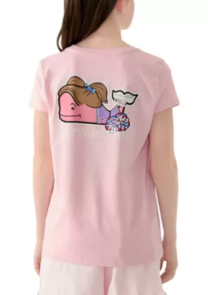 Girls 7-16 Cheerleader Whale Short Sleeve Pocket T-Shirt