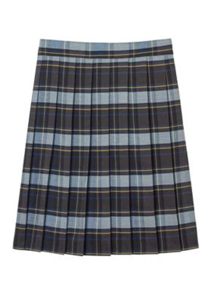 Girls 7-20 Adjustable Waist Mid Length Plaid Pleated Skirt