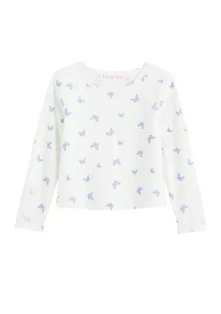 Girls 4-6x Crochet Lace Printed Top