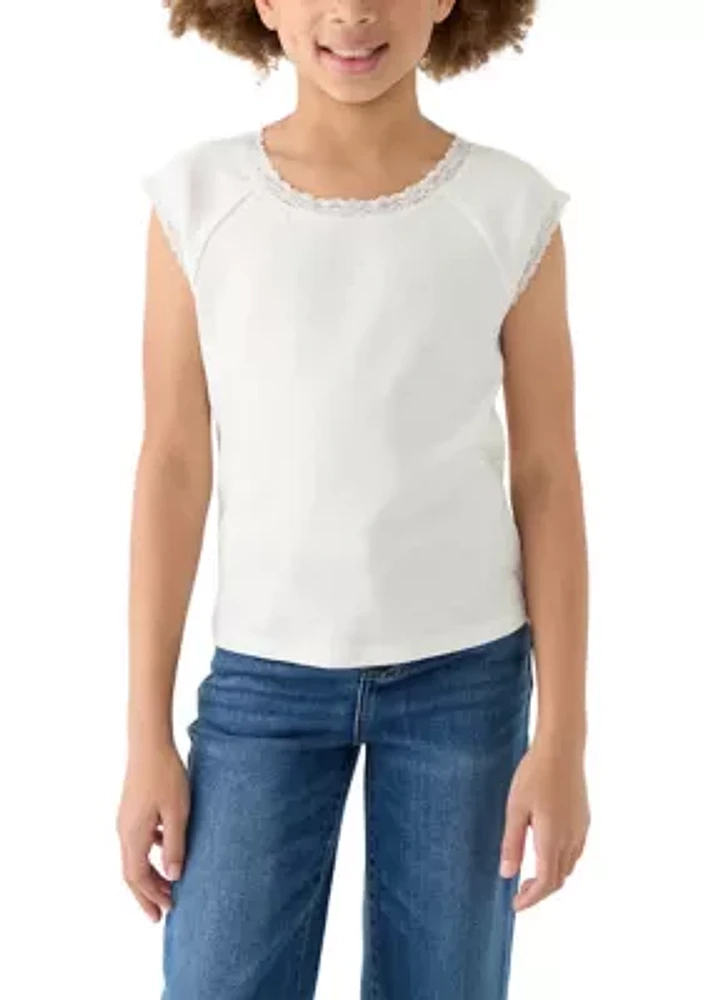 Girls 7-16 Solid Lace Top