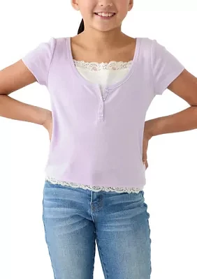 Girls 7-16 Solid Lace Top